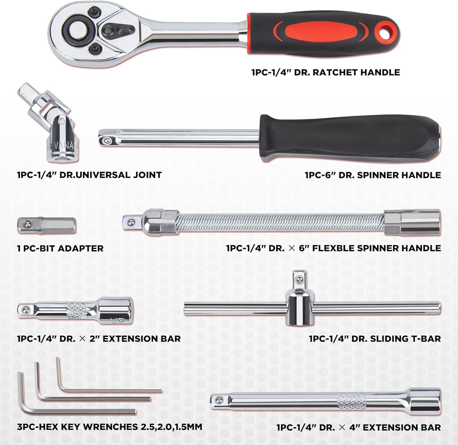 53 ნაწილიანი ხელსაწყოების ნაკრები